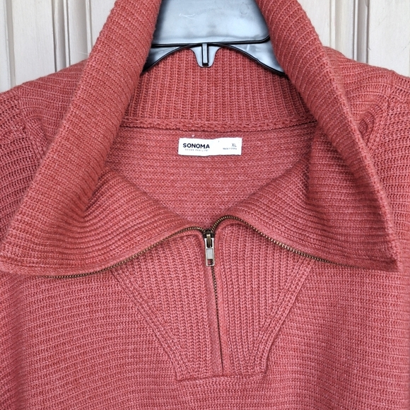 Sonoma Sweater Rust SzXL 1/4Zip Wide Collar /Cuffs Long Sleeves Hem Slit Sides - Picture 5 of 12